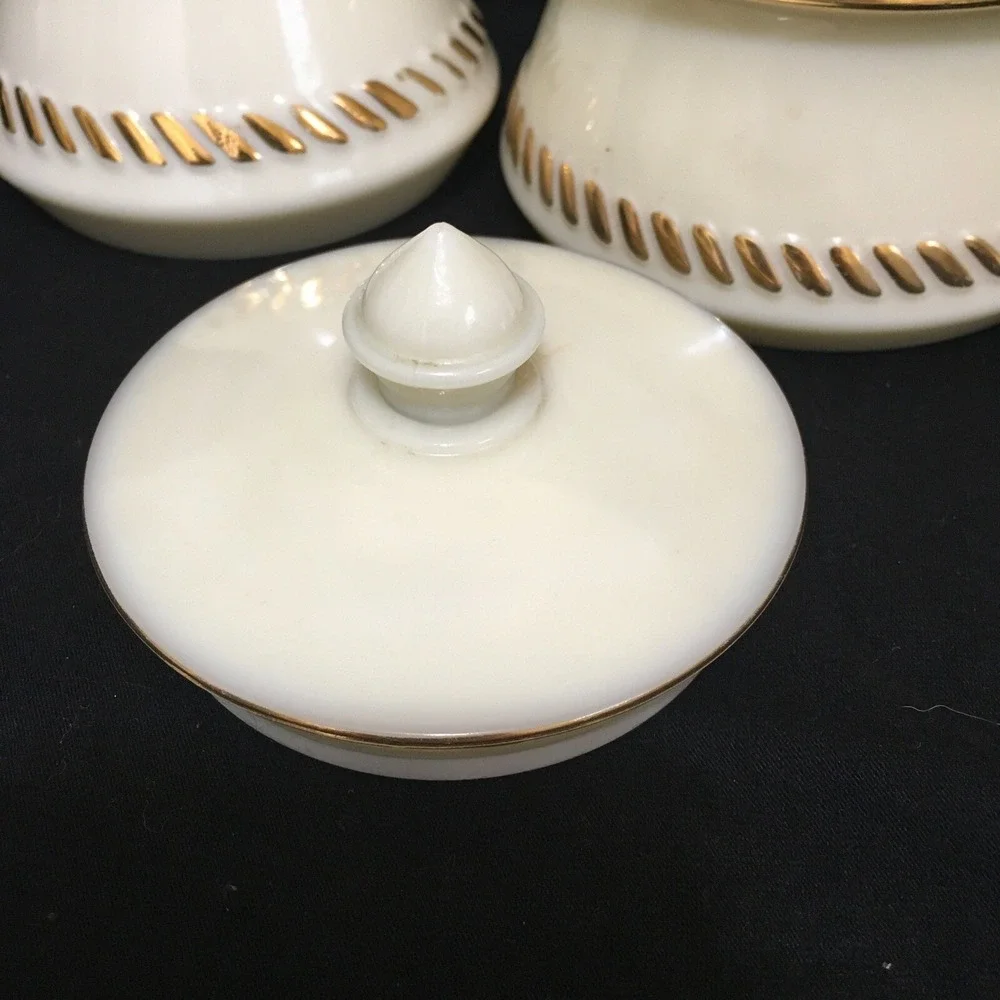 VTG Custard Glass 24k Gold Accents Sugar Bowl Lid & Cream Pitcher Wheaton Ware